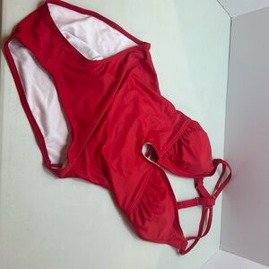 Red strappy one piece
